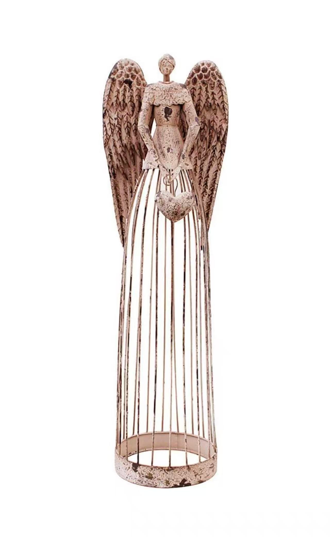 32” Metal Angel Garden Statue – Antique Lawn Sculpture for Outdoor Patio & Yard Decoration