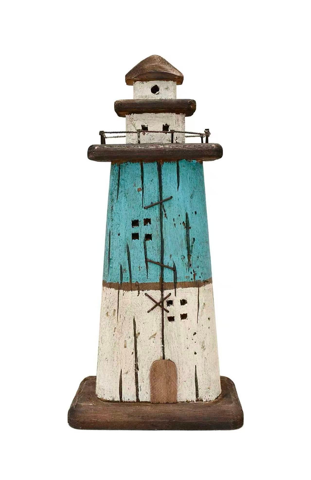 Rustic nautical lighthouse figurine, perfect as a tabletop centerpiece or bathroom decor. Adds Mediterranean beach vibes to your home.