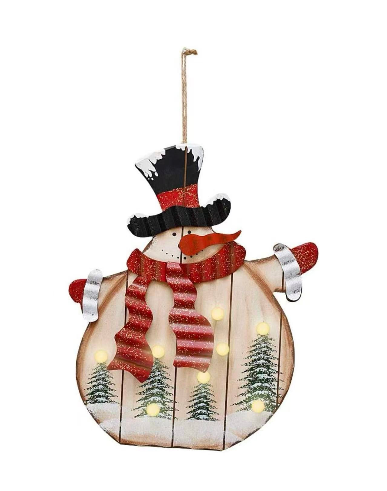 Battery-Operated Wooden Snowman Sign – Rustic Christmas Wall Decor (Batteries Not Included)