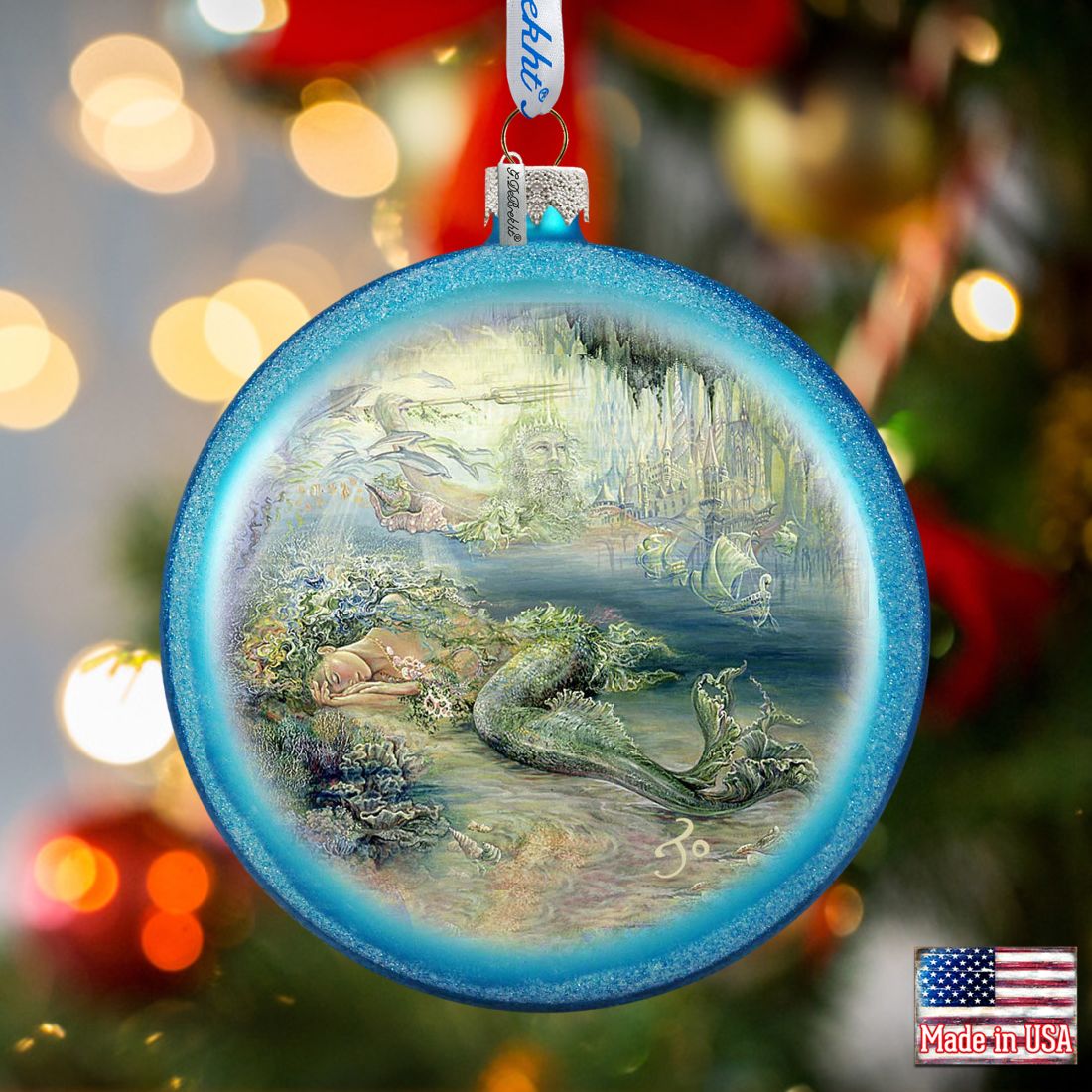 Mer Angel Glass Christmas Ornament by Josephine Wall - Coastal Sea-Life Holiday Decor