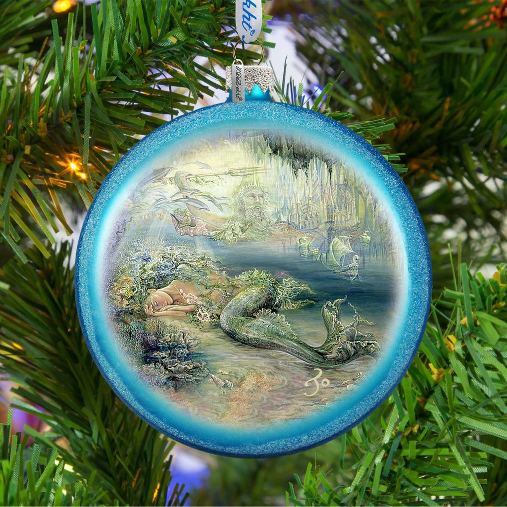Mer Angel Glass Christmas Ornament by Josephine Wall - Coastal Sea-Life Holiday Decor