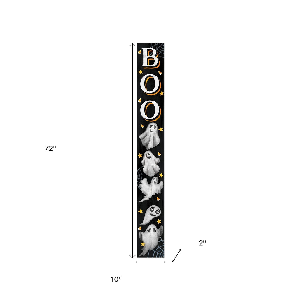 72" Black White And Orange Halloween Ghost Solid Wood Porch Sign