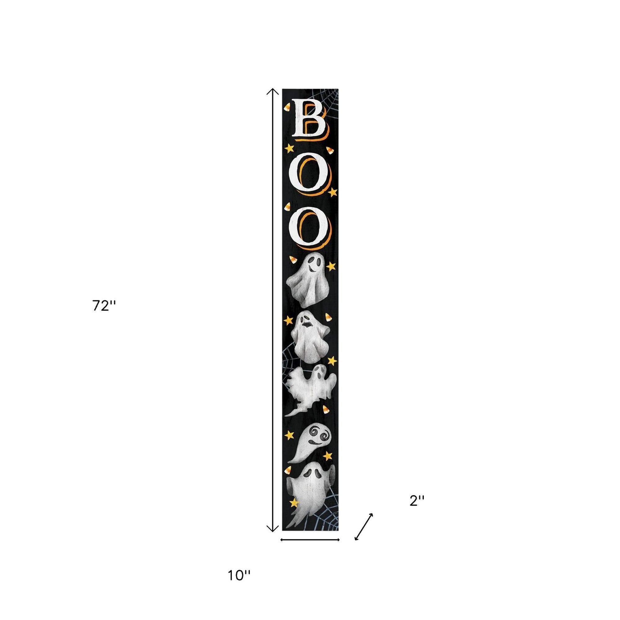 72" Black White And Orange Halloween Ghost Solid Wood Porch Sign