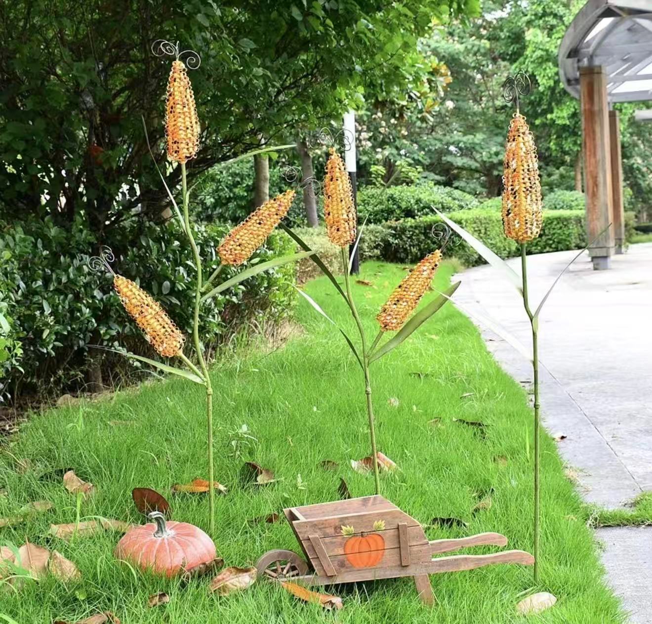 Metal Fall Corn Garden Stakes - Hollow Design Outdoor Yard Decor
