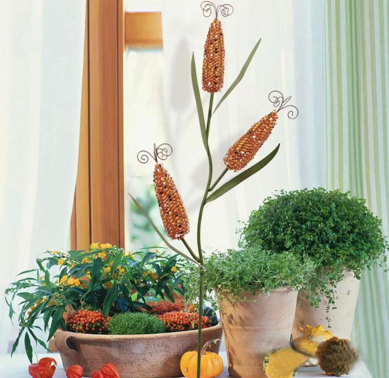 Metal Fall Corn Garden Stakes - Hollow Design Outdoor Yard Decor