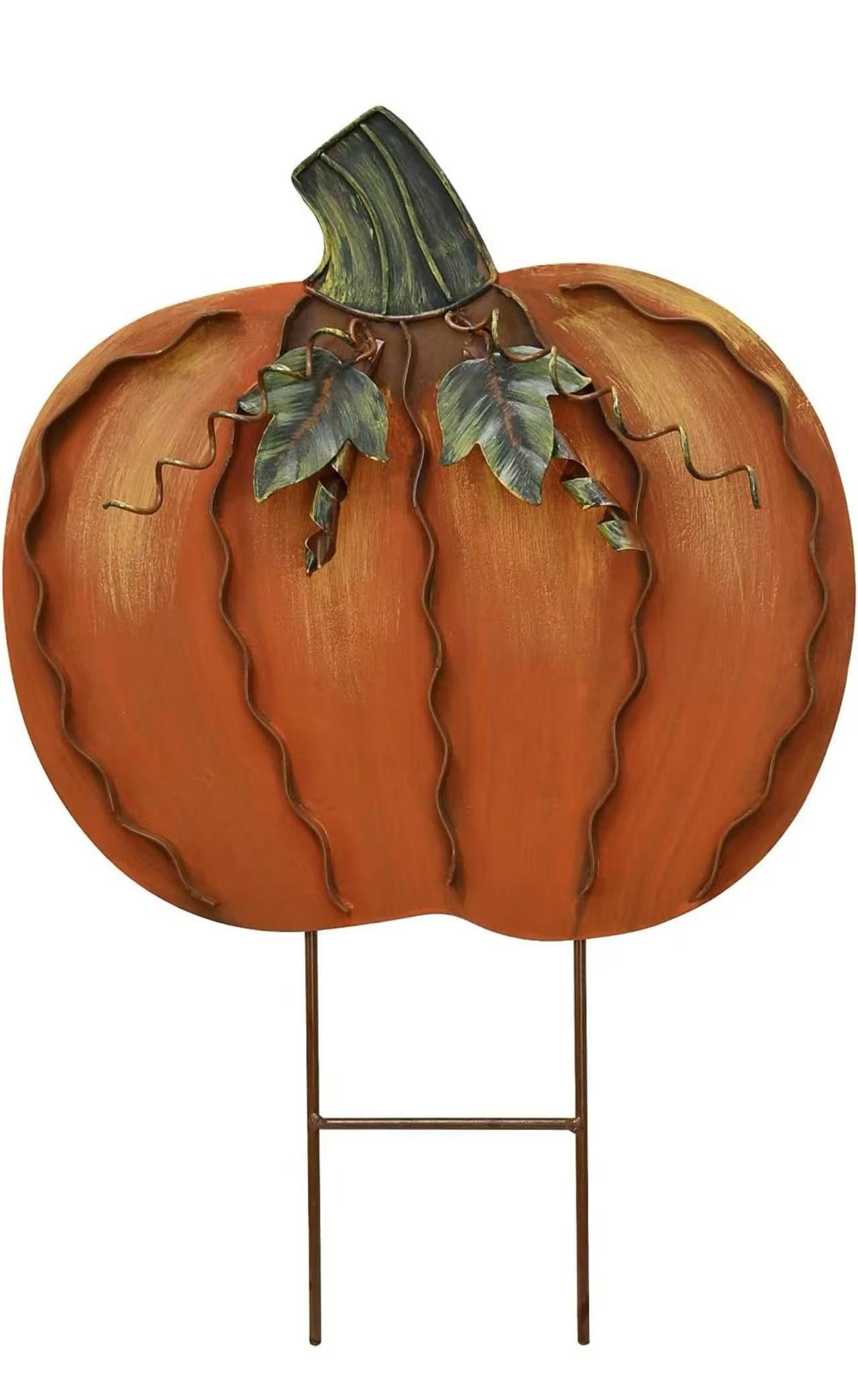 Metal Pumpkin Yard Stake - Thanksgiving Halloween Decorations