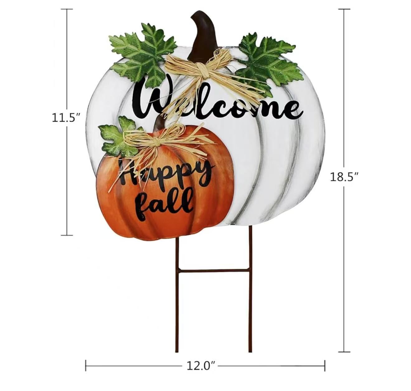 Metal Pumpkin Garden Stake Decorative Happy Fall Welcome Yard Sign Thanksgiving Decorations