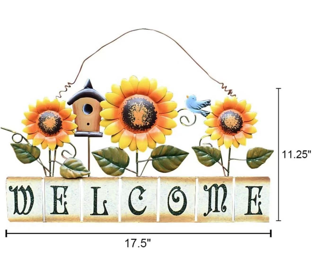 Metal Sunflower Welcome Sign Hanging Wall Art Door Decor for Indoor Outdoor Garden Wall Art