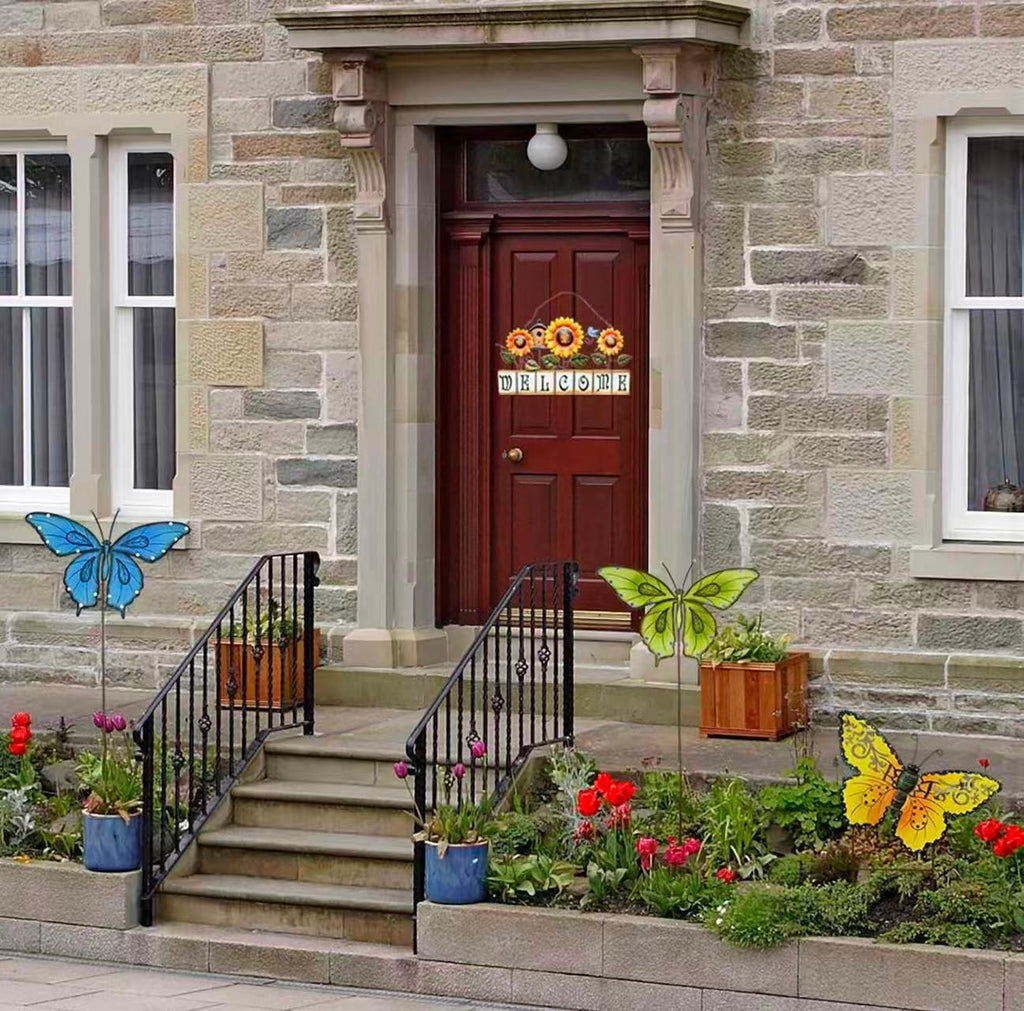 Metal Sunflower Welcome Sign Hanging Wall Art Door Decor for Indoor Outdoor Garden Wall Art