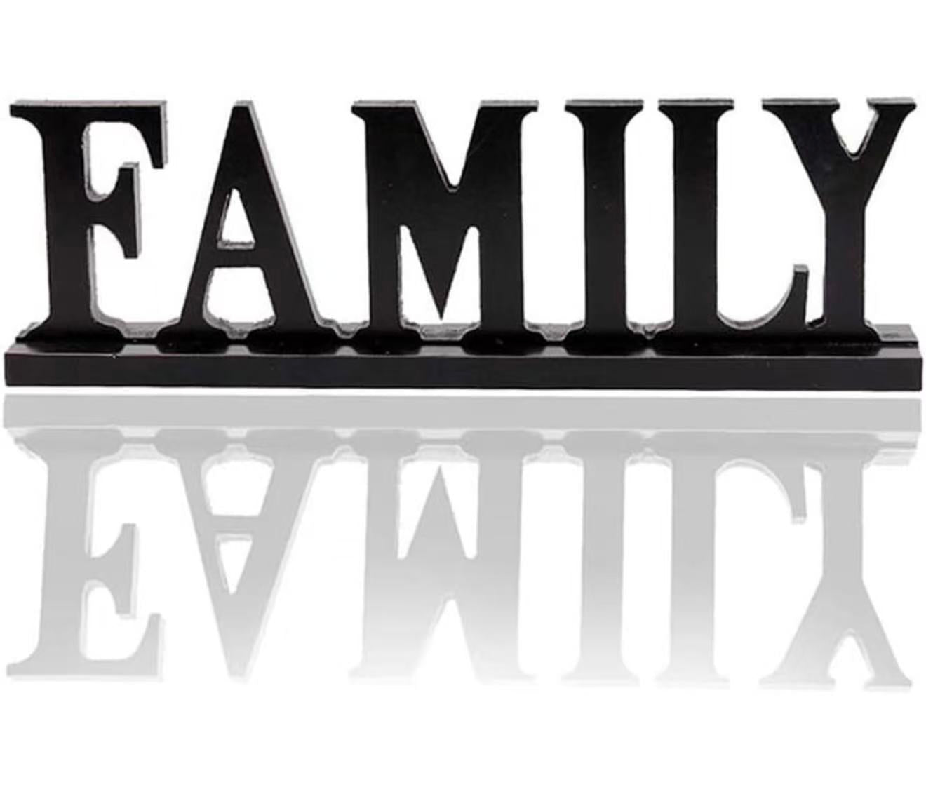 Wooden FAMILY Words Decorative Sign Free Standing Tabletop Decoration