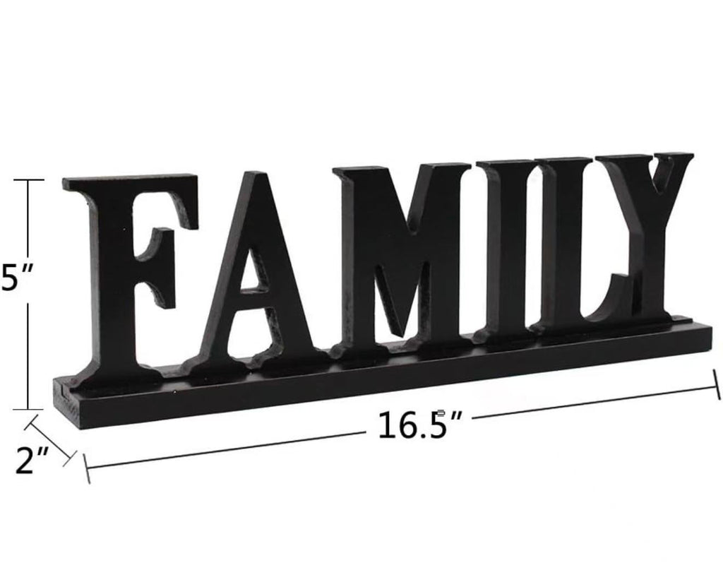 Wooden FAMILY Words Decorative Sign Free Standing Tabletop Decoration