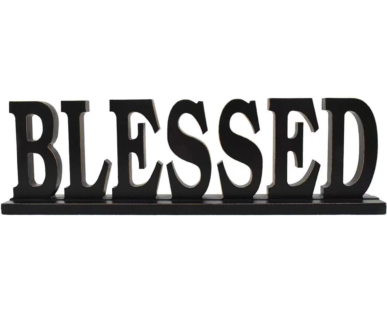 Wood Blessed Sign Home Decor Block Letter