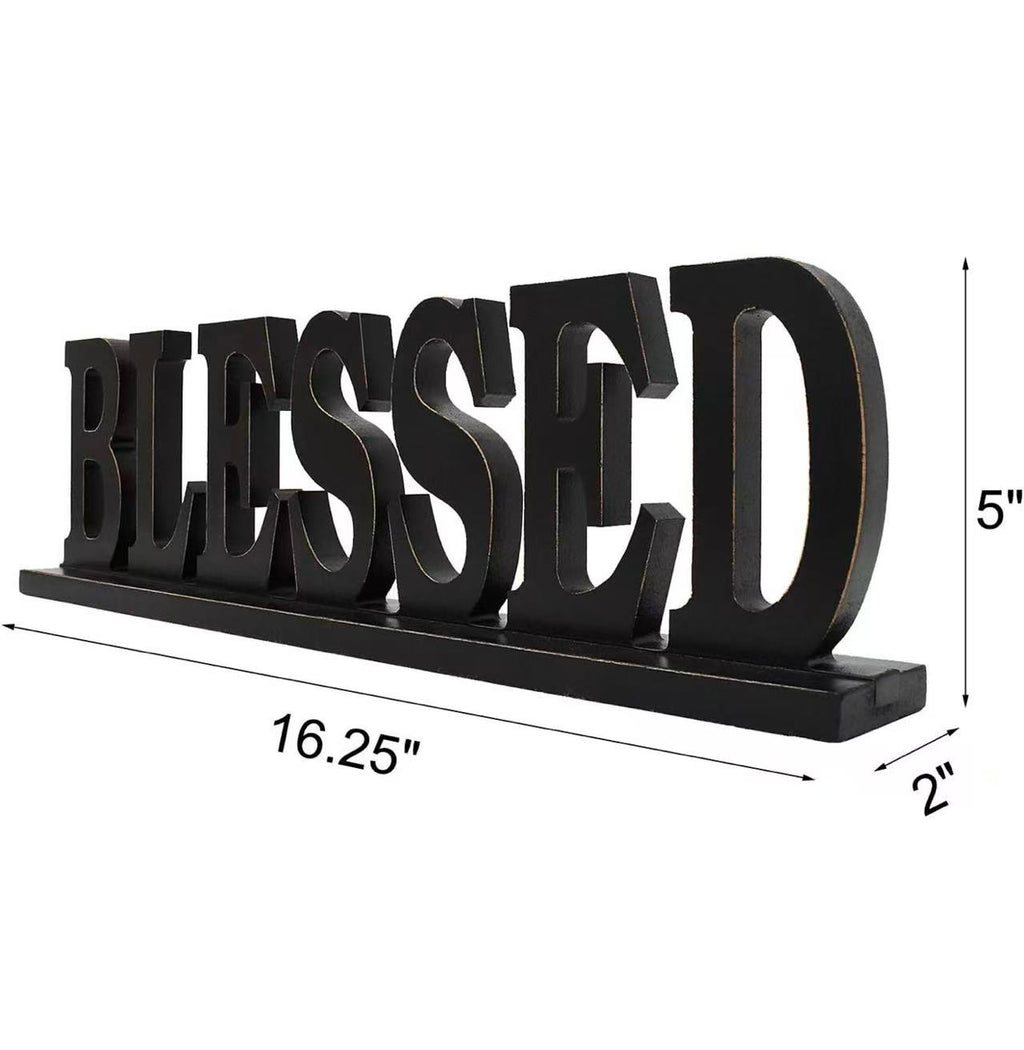 Wood Blessed Sign Home Decor Block Letter