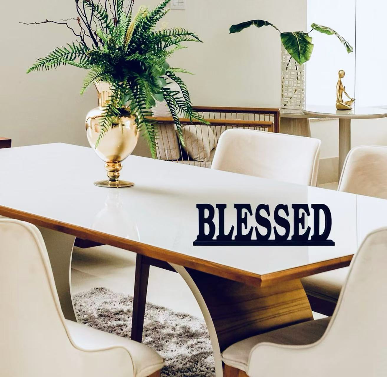 Wood Blessed Sign Home Decor Block Letter