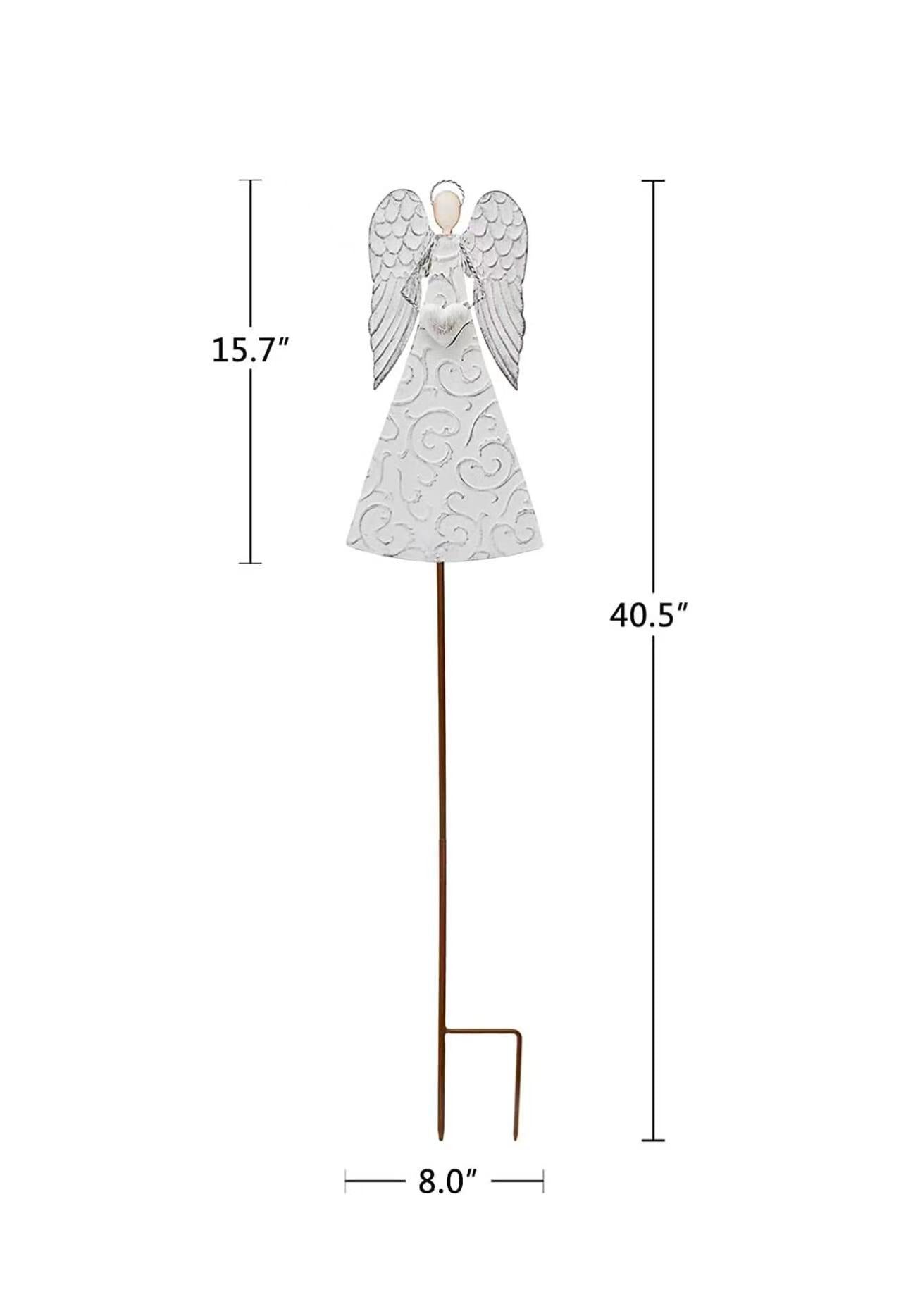Rustic White Metal Angel Garden Stake – Outdoor Yard Art Decor