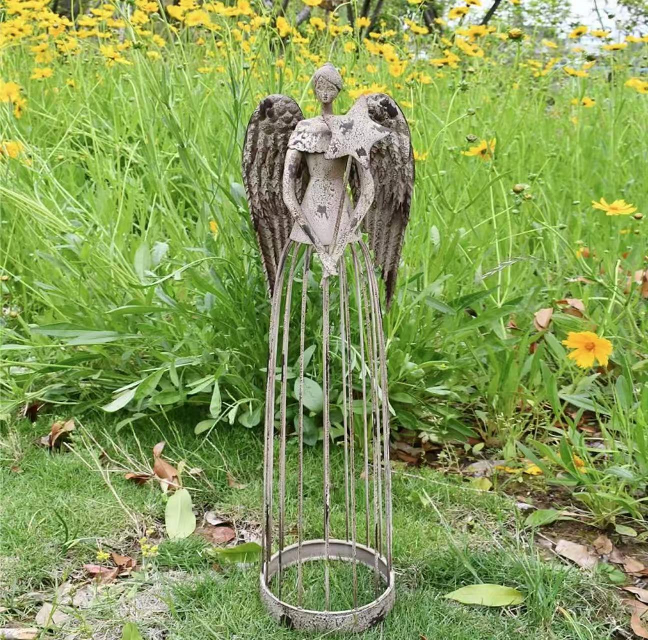 26” Antique Angel Statue – Lawn Sculpture for Sympathy Memorial, Outdoor Yard Decoration