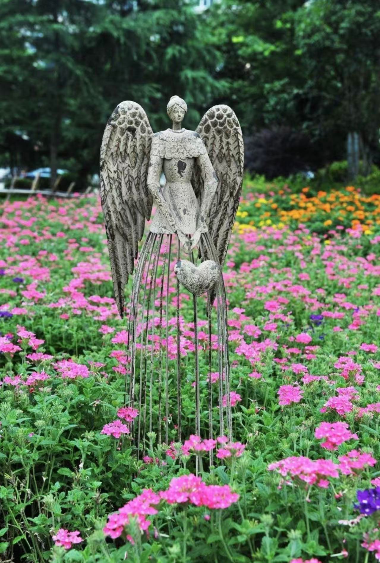 32” Metal Angel Garden Statue – Antique Lawn Sculpture for Outdoor Patio & Yard Decoration