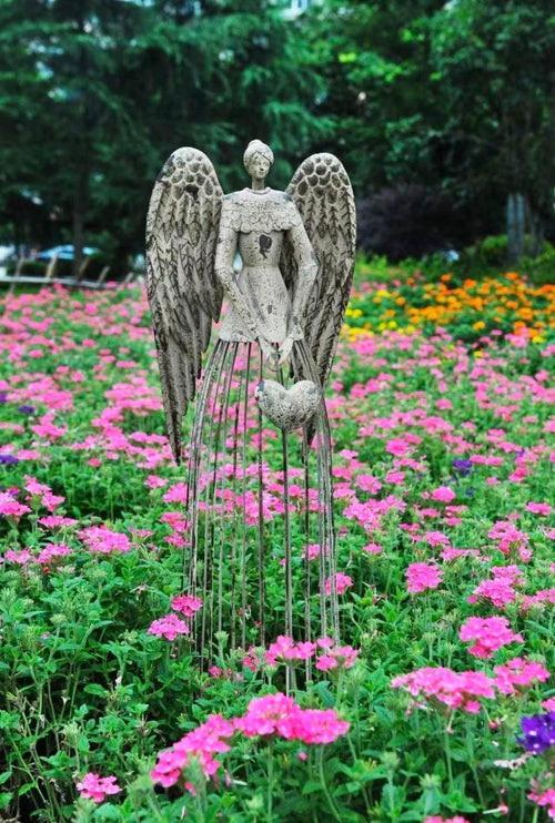 32” Metal Angel Garden Statue – Antique Lawn Sculpture for Outdoor Patio & Yard Decoration