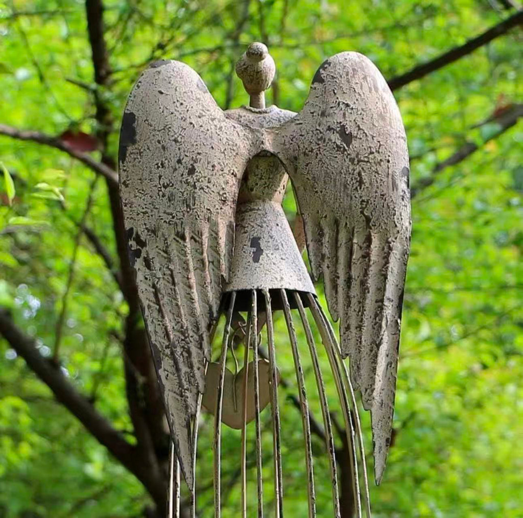 32” Metal Angel Garden Statue – Antique Lawn Sculpture for Outdoor Patio & Yard Decoration