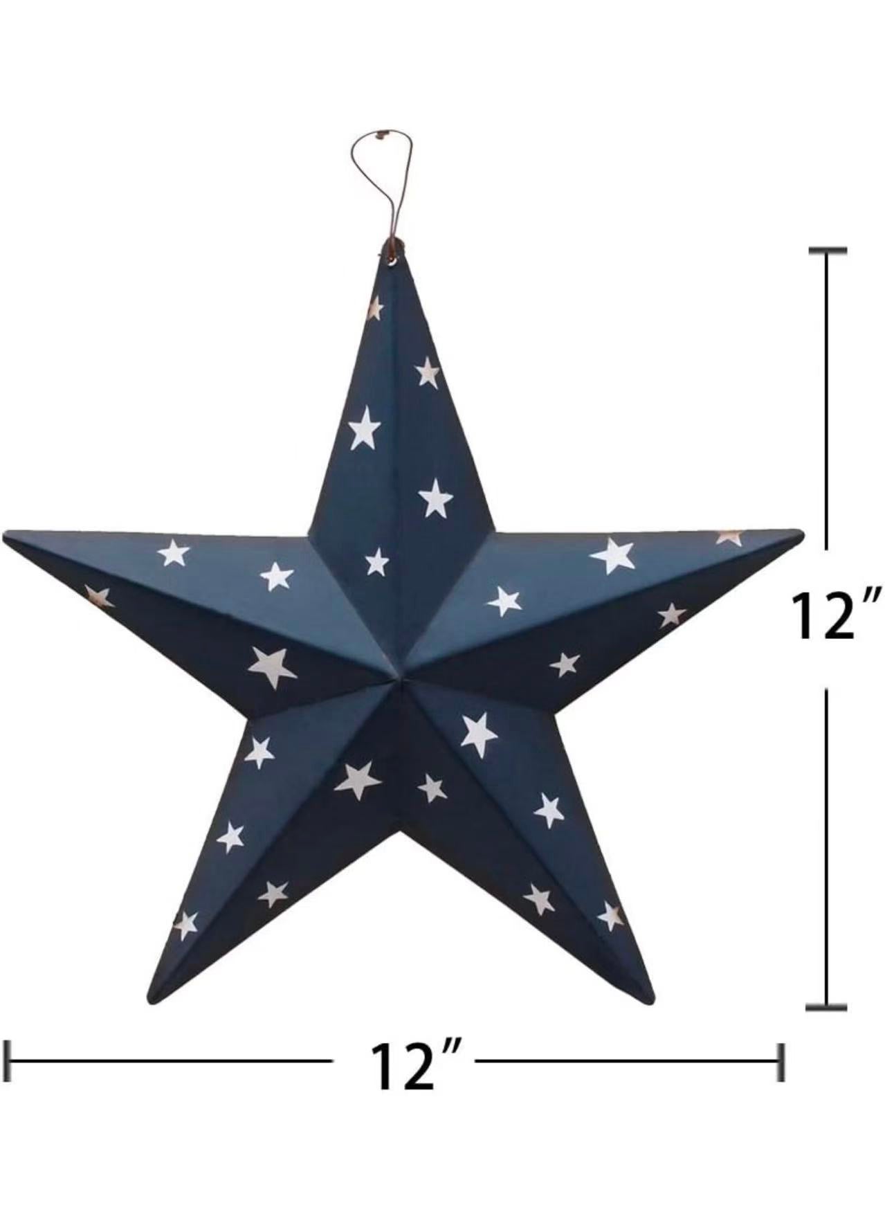 Set of 3 Patriotic Metal Barn Stars Wall Decor– American Flag Style (3 Pack)