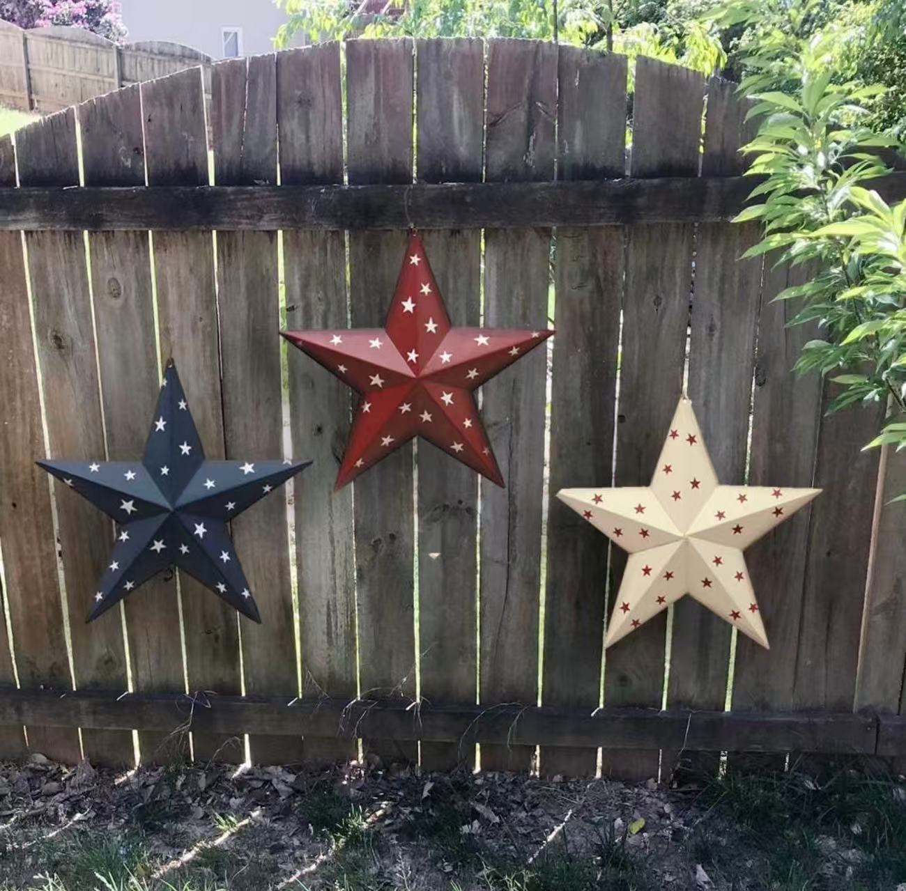 Set of 3 Patriotic Metal Barn Stars Wall Decor– American Flag Style (3 Pack)