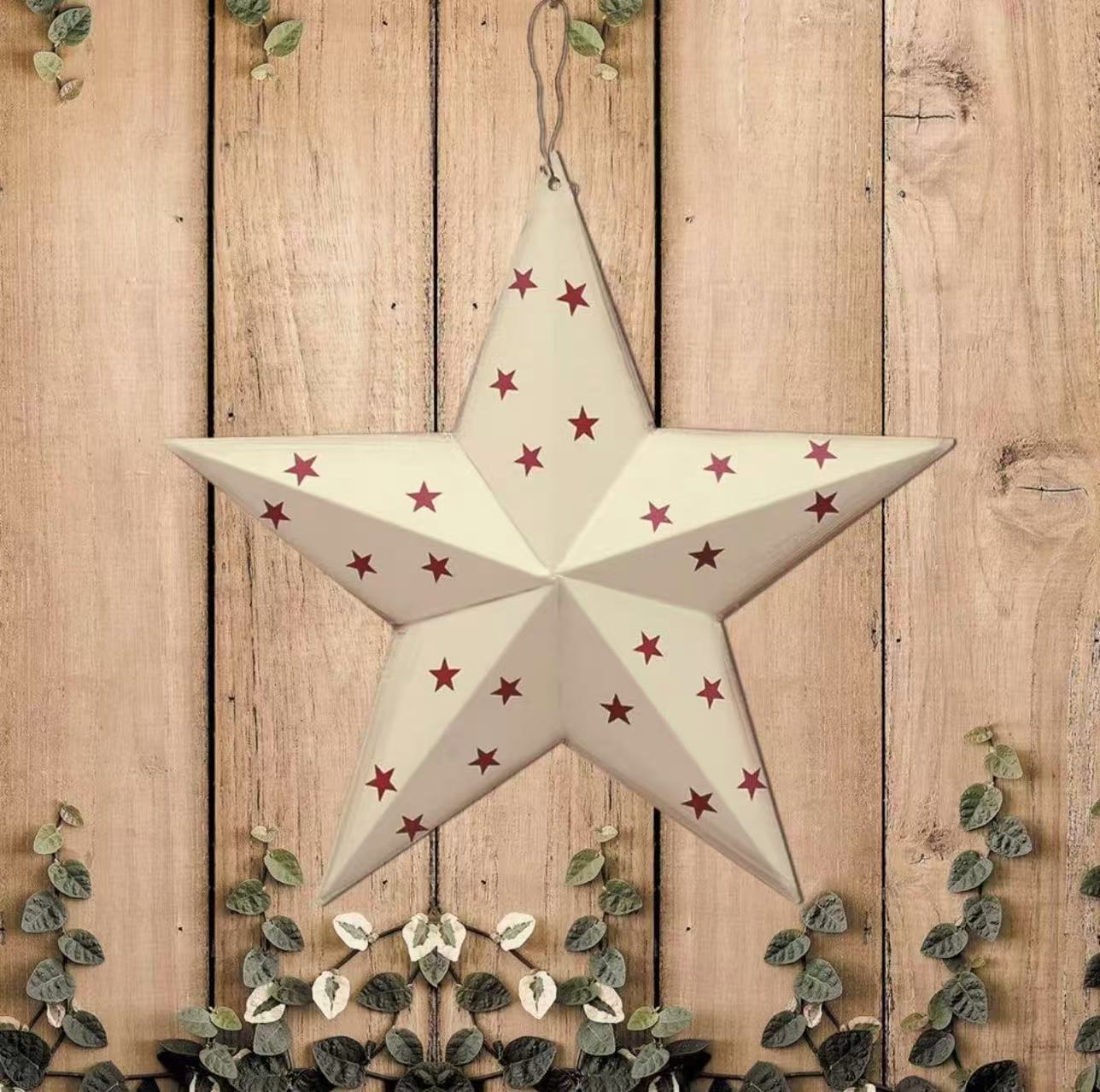 Set of 3 Patriotic Metal Barn Stars Wall Decor– American Flag Style (3 Pack)