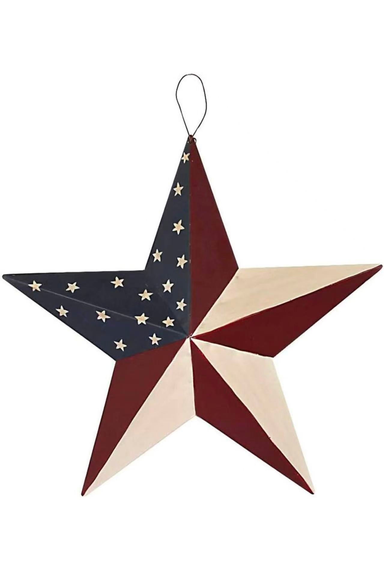 Country Style Patriotic Metal Stars –2PCSHanging Wall Decor for Independence Day