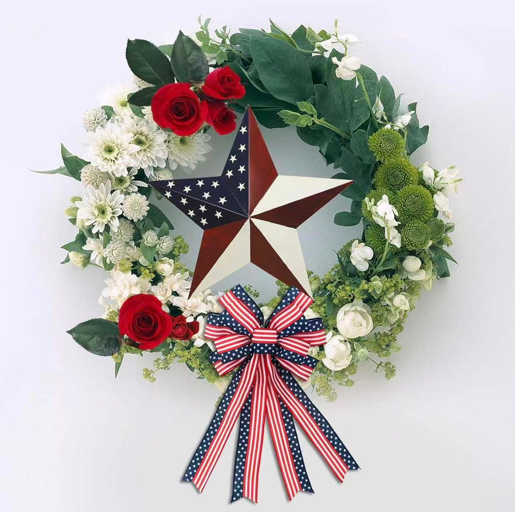 Country Style Patriotic Metal Stars –2PCSHanging Wall Decor for Independence Day