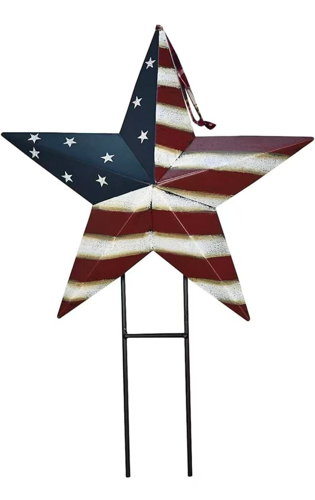 Metal Star Yard Signs – Patriotic US Flag Barn Star Garden Stakes for 4th of July & Independence Day Outdoor Decor