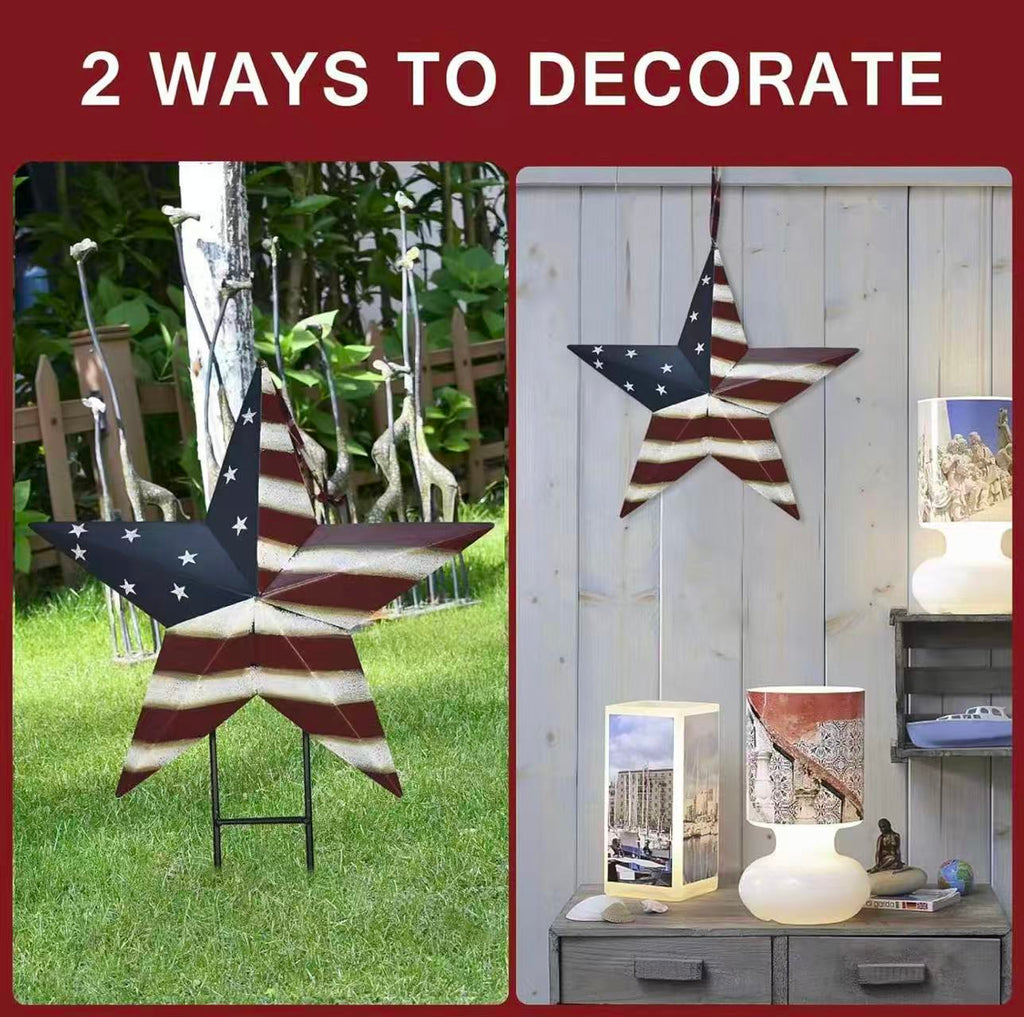 Metal Star Yard Signs – Patriotic US Flag Barn Star Garden Stakes for 4th of July & Independence Day Outdoor Decor