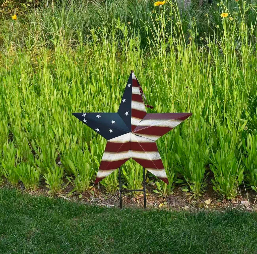 Metal Star Yard Signs – Patriotic US Flag Barn Star Garden Stakes for 4th of July & Independence Day Outdoor Decor