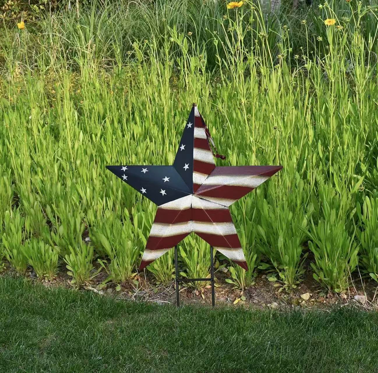 Metal Star Yard Signs – Patriotic US Flag Barn Star Garden Stakes for 4th of July & Independence Day Outdoor Decor