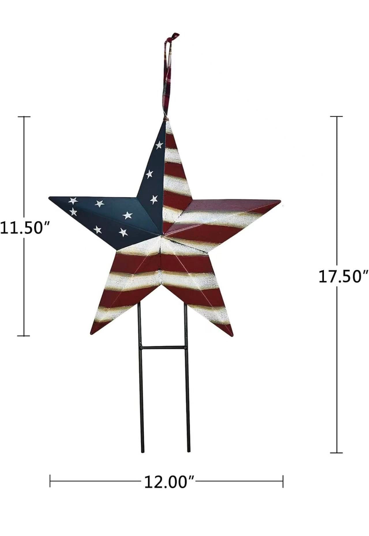 Metal Star Yard Signs – Patriotic US Flag Barn Star Garden Stakes for 4th of July & Independence Day Outdoor Decor