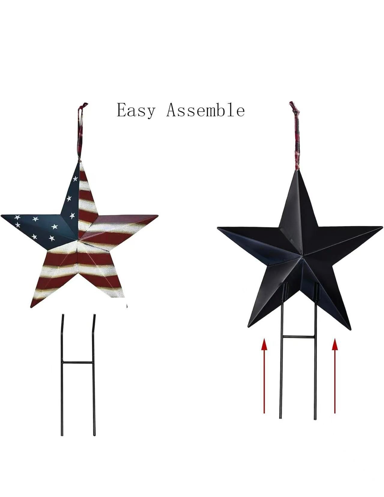 Metal Star Yard Signs – Patriotic US Flag Barn Star Garden Stakes for 4th of July & Independence Day Outdoor Decor