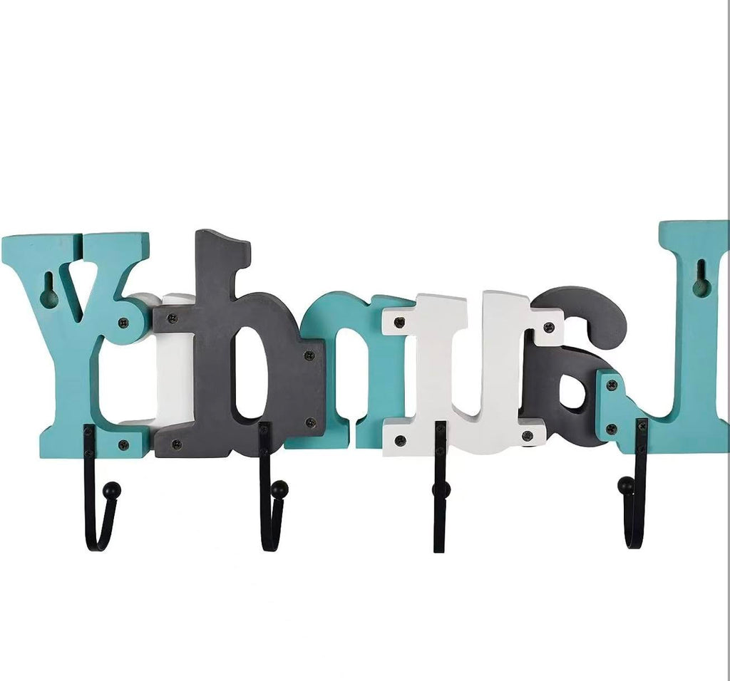 Wall Mounted Wooden Laundry Sign with Hooks