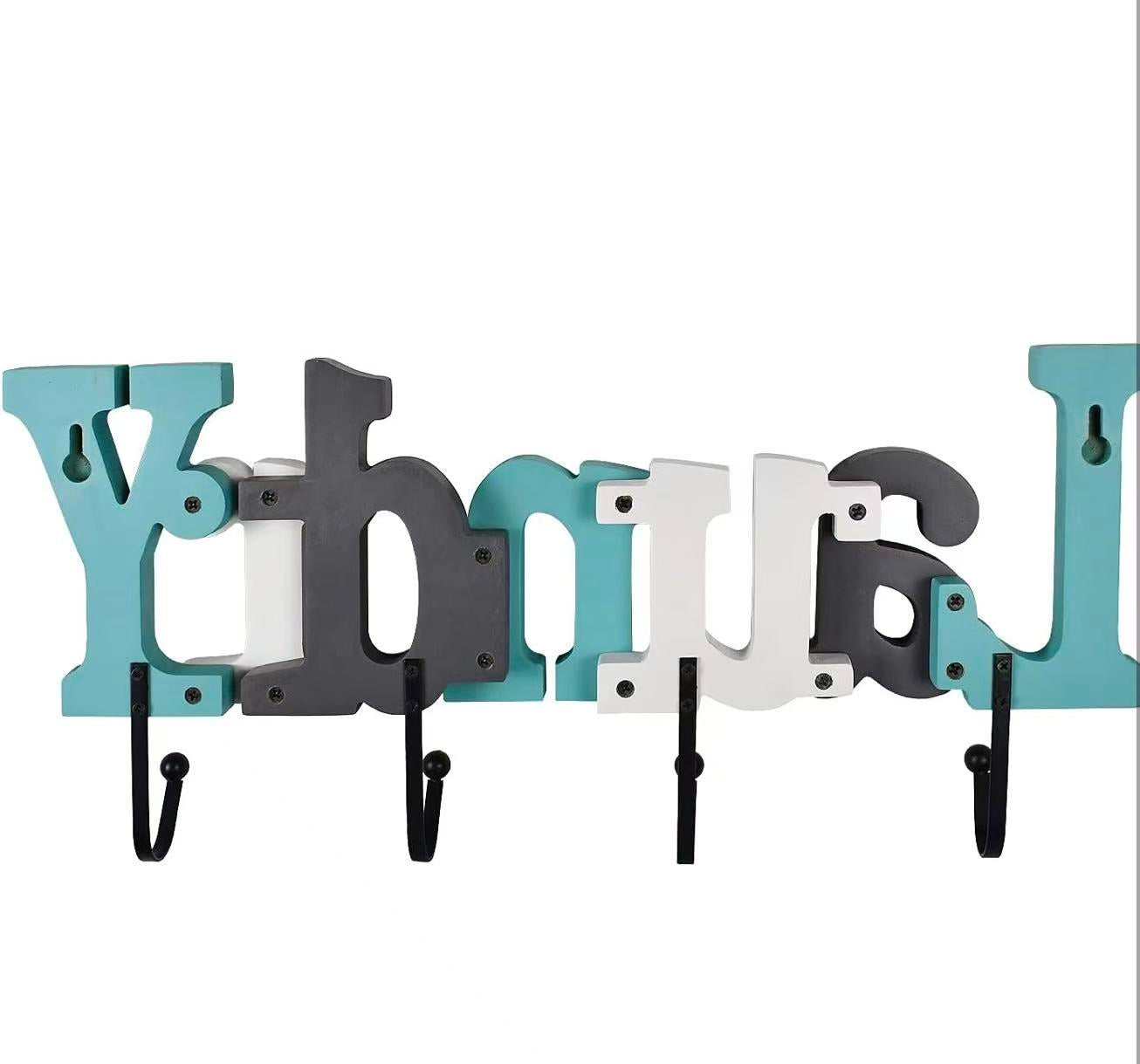 Wall Mounted Wooden Laundry Sign with Hooks