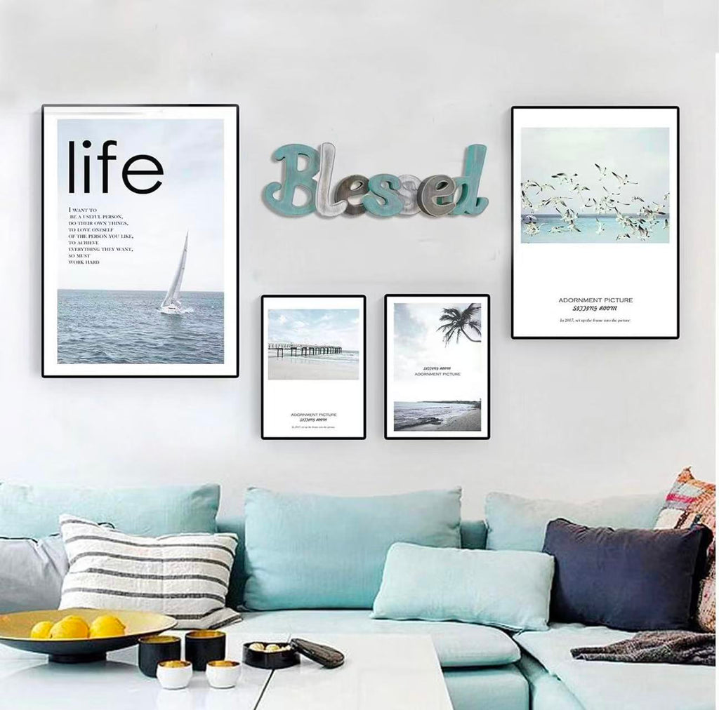 Teal "Blessed" Wooden Letters – Freestanding Rustic Cutout Word Decor for Living Room Shelf or Mantel