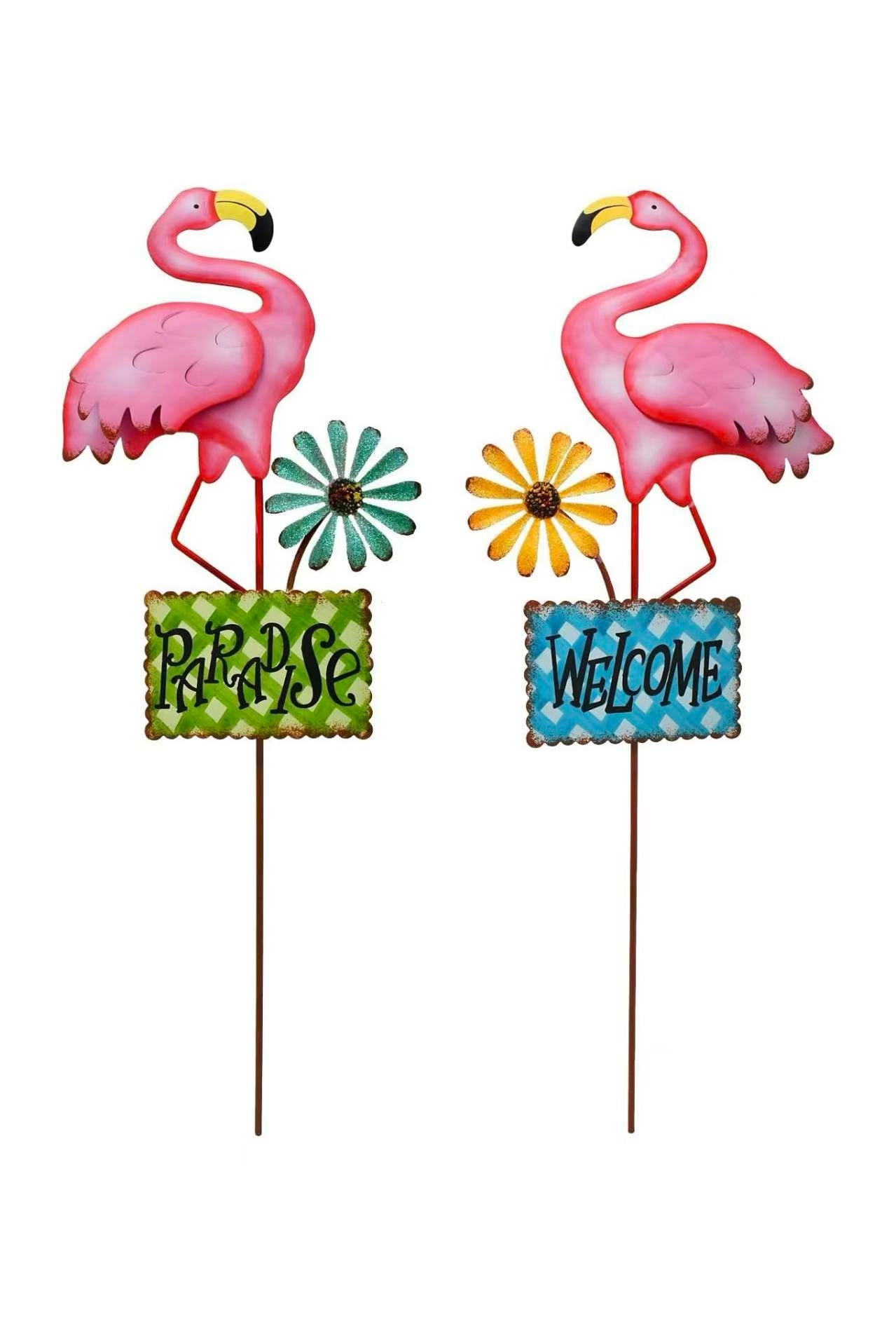 Metal Flamingo Garden Stakes – Decorative Outdoor Yard Art