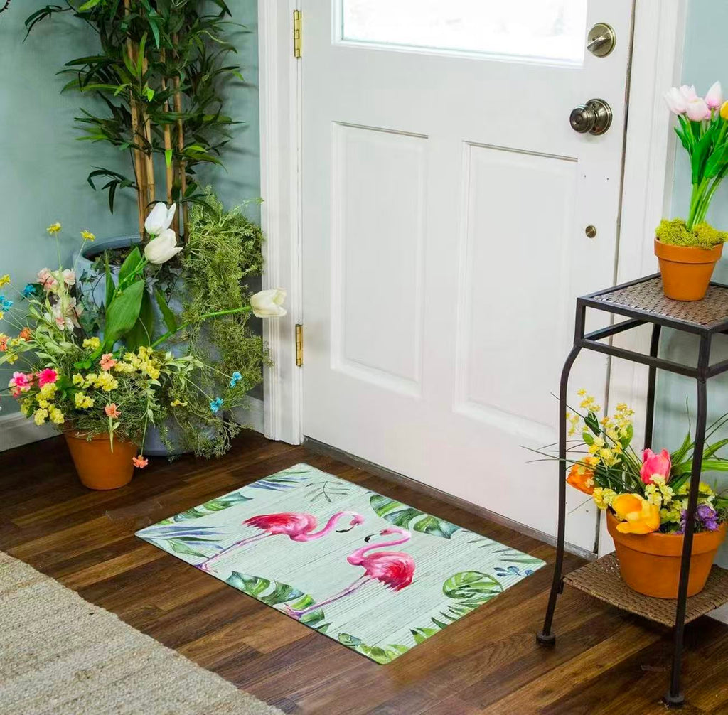 Rubber Non-Slip Flamingo Doormat 29"x17" – Indoor/Outdoor Spring Summer Welcome Mat, Easy Clean