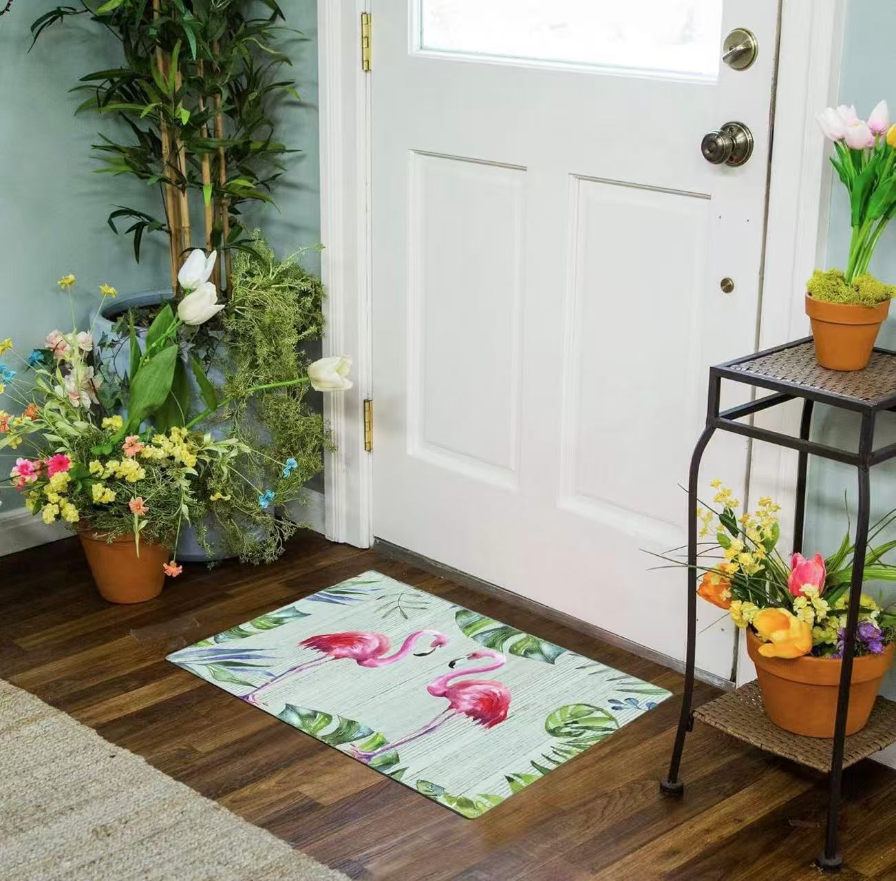 Rubber Non-Slip Flamingo Doormat 29"x17" – Indoor/Outdoor Spring Summer Welcome Mat, Easy Clean