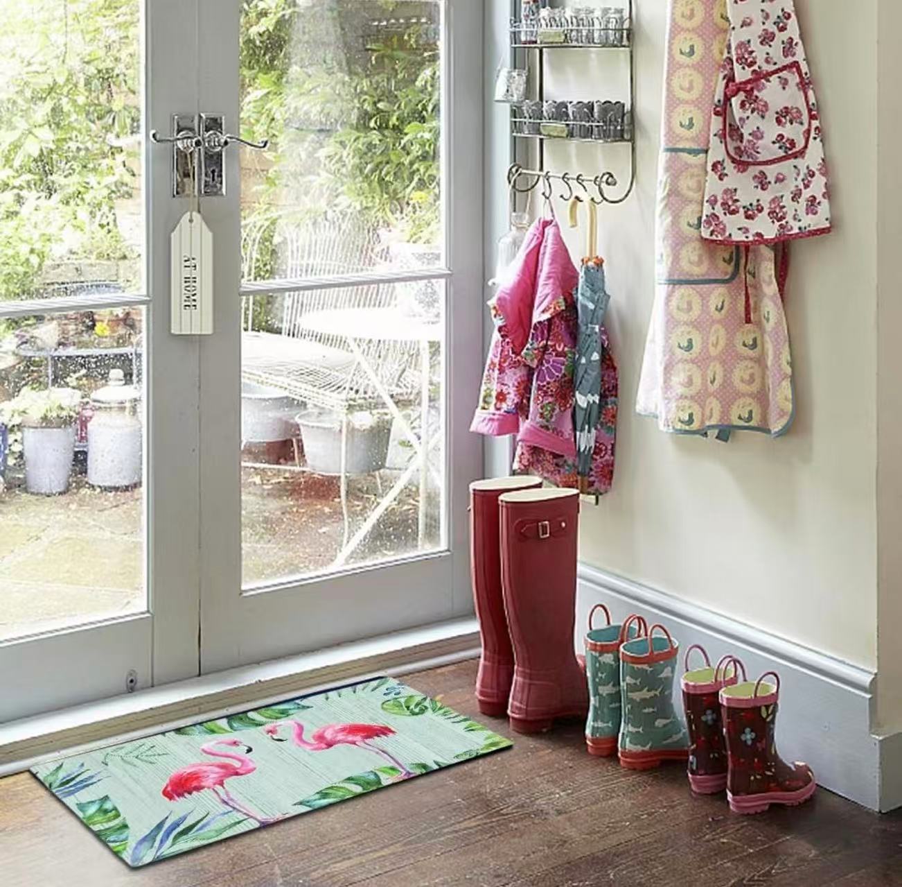 Rubber Non-Slip Flamingo Doormat 29"x17" – Indoor/Outdoor Spring Summer Welcome Mat, Easy Clean