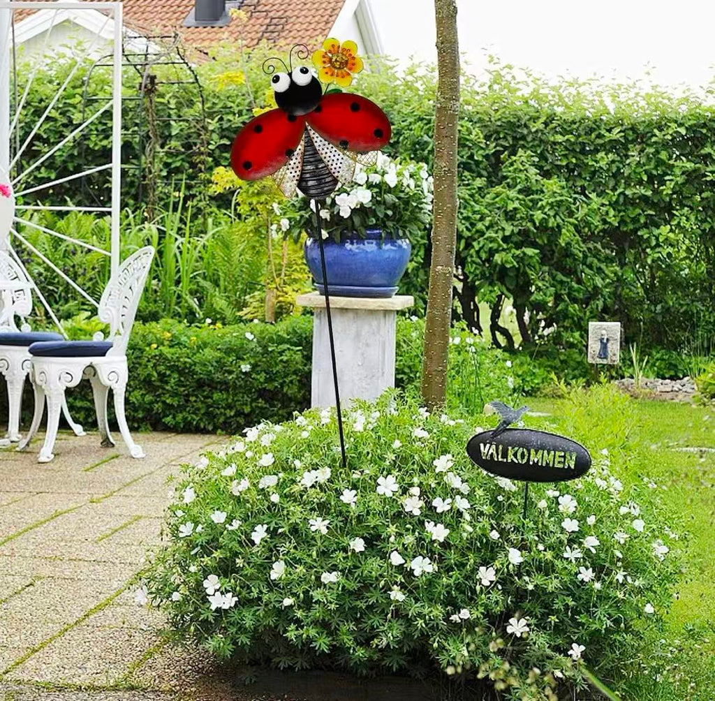 Ladybug Metal Garden Stake – Outdoor Yard Decor