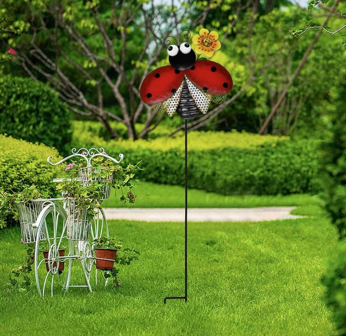 Ladybug Metal Garden Stake – Outdoor Yard Decor