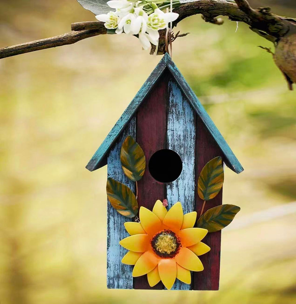 Wood Bird House for Outside, Hanging Bluebird House