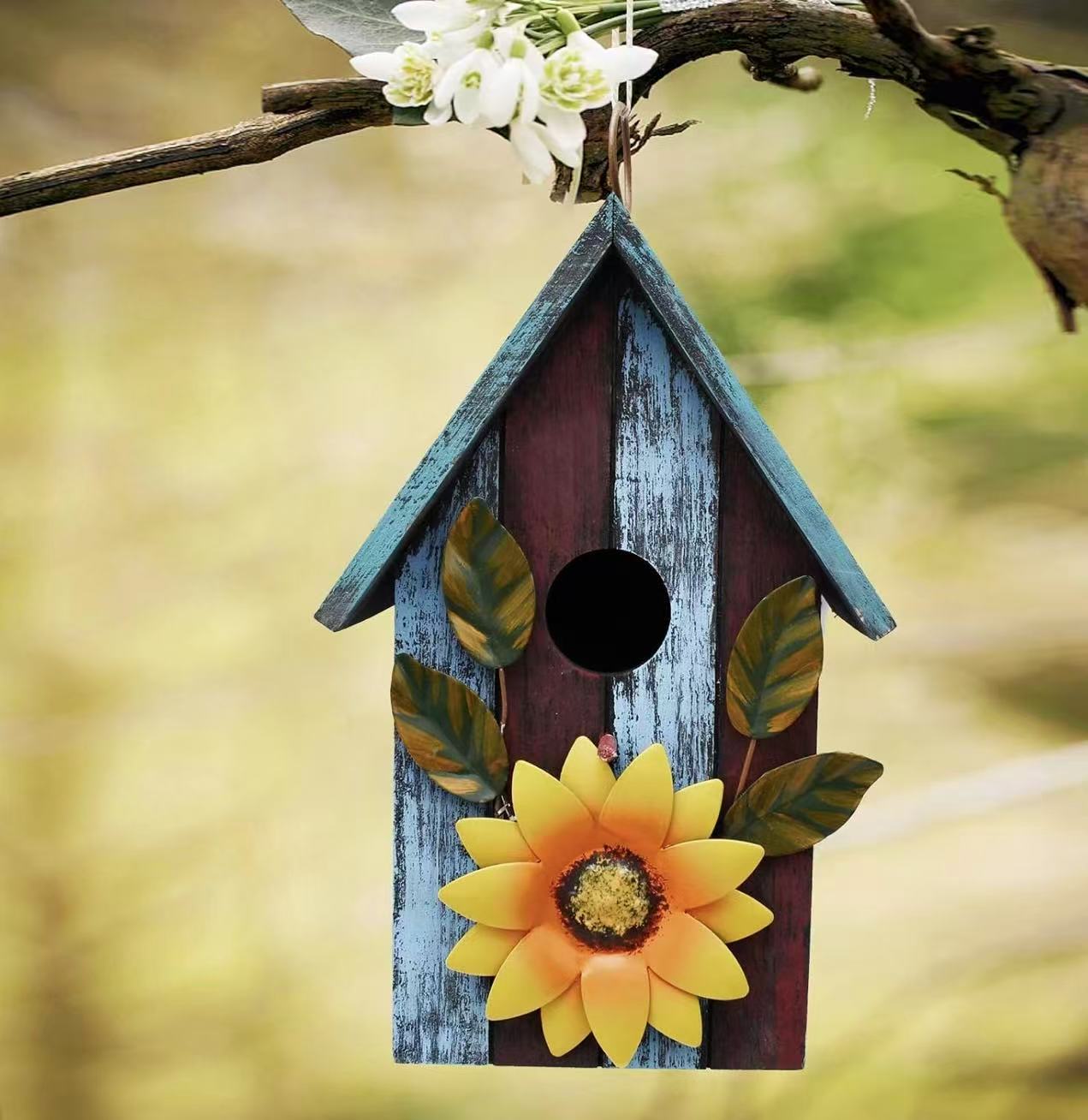 Wood Bird House for Outside, Hanging Bluebird House