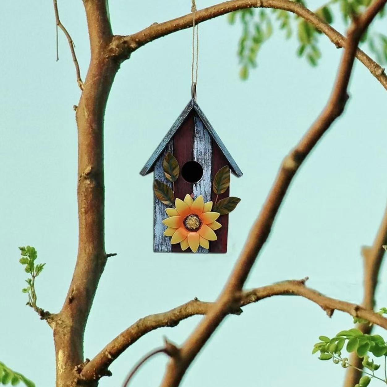 Wood Bird House for Outside, Hanging Bluebird House