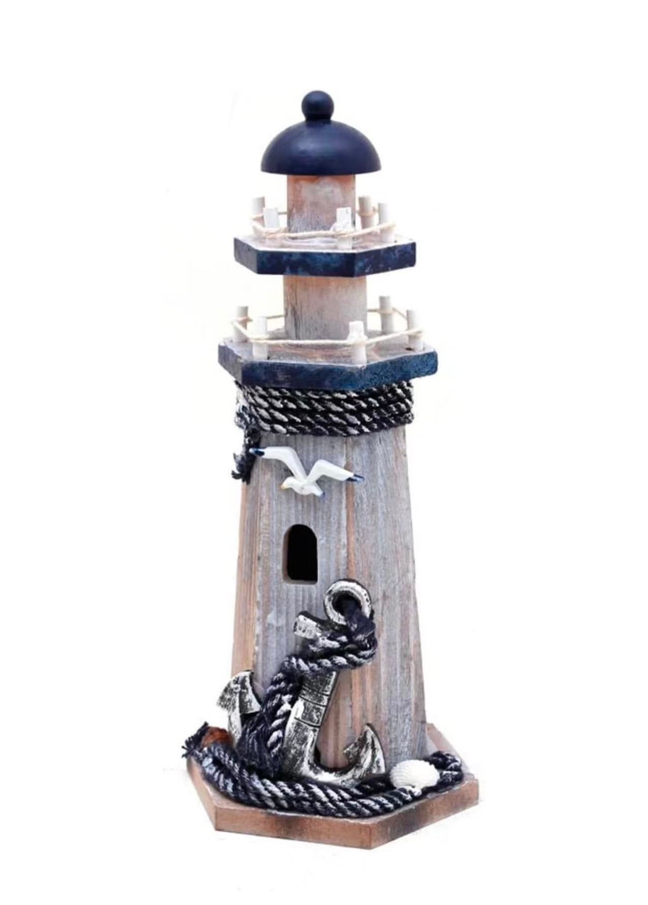 Nautical-themed lighthouse figurine, perfect as a beach-style centerpiece for your bathroom or home decor.