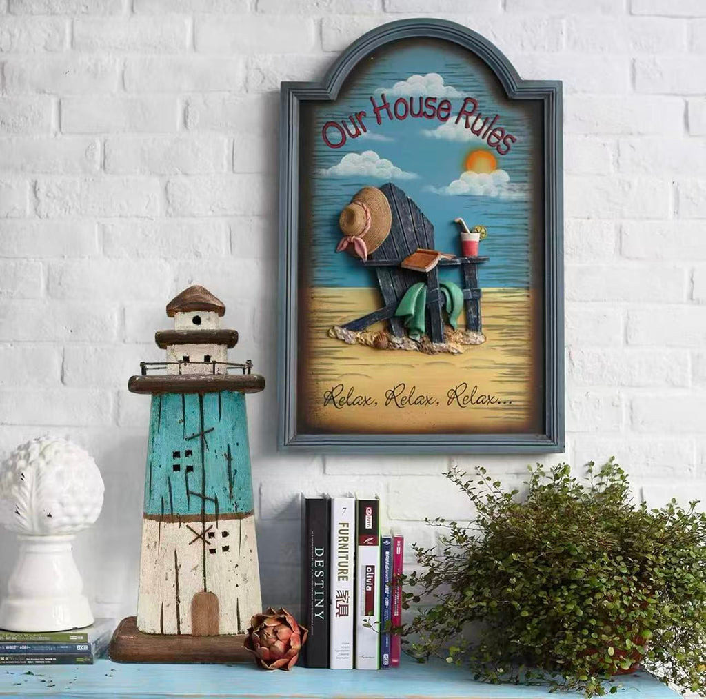 Rustic nautical lighthouse figurine, perfect as a tabletop centerpiece or bathroom decor. Adds Mediterranean beach vibes to your home.