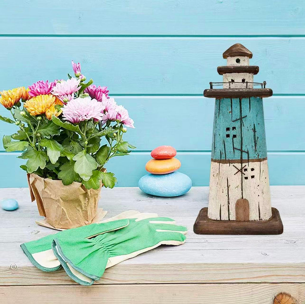 Rustic nautical lighthouse figurine, perfect as a tabletop centerpiece or bathroom decor. Adds Mediterranean beach vibes to your home.