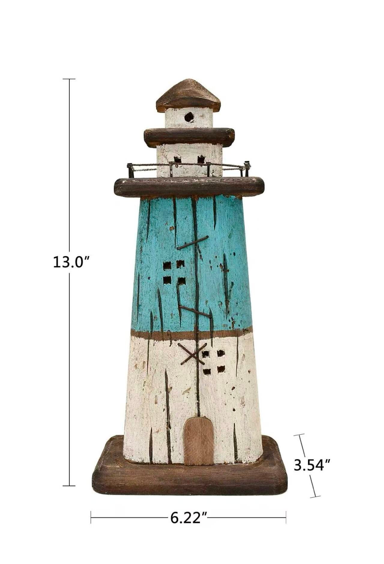 Rustic nautical lighthouse figurine, perfect as a tabletop centerpiece or bathroom decor. Adds Mediterranean beach vibes to your home.
